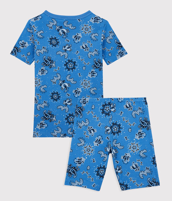Pyjacourt bandana petit garçon en coton biologique bleu BRASIER/blanc MULTICO