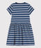 Robe rayée manches courtes en coton enfant fille bleu MEDIEVAL/blanc MARSHMALLOW
