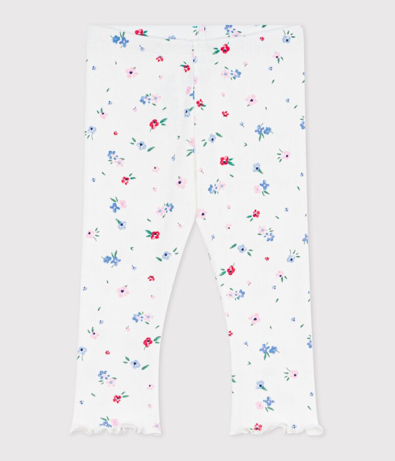Legging b&eacute;b&eacute; en coton, imprim&eacute; fleurs blanc/multicouleur