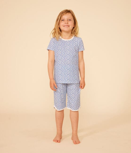 Pyjama capri imprimé fleur en coton enfant bleu MARSHMALLOW/ INCOGNITO