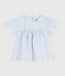 Blouse enfant en popeline de coton manches courtes imprimée bleu FRAICHEUR/blanc MULTICO