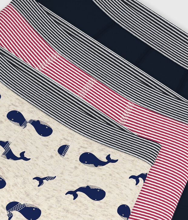 Lot de 3 boxers enfant en coton imprim&eacute; baleines multicouleur