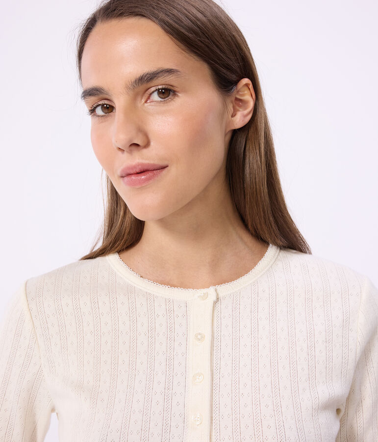 Tee-shirt femme en coton manches courtes uni &eacute;cru MILK