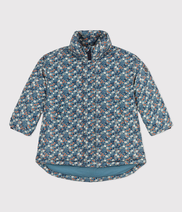 Doudoune mi-longue imprim&eacute;e enfant fille bleu/multicouleur