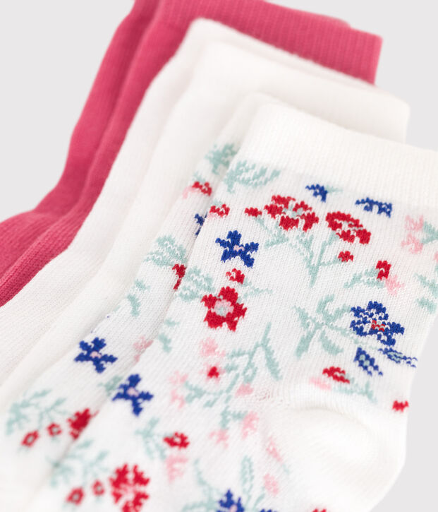 3 paires de chaussettes b&eacute;b&eacute; fille en coton &agrave; fleurs multicouleur