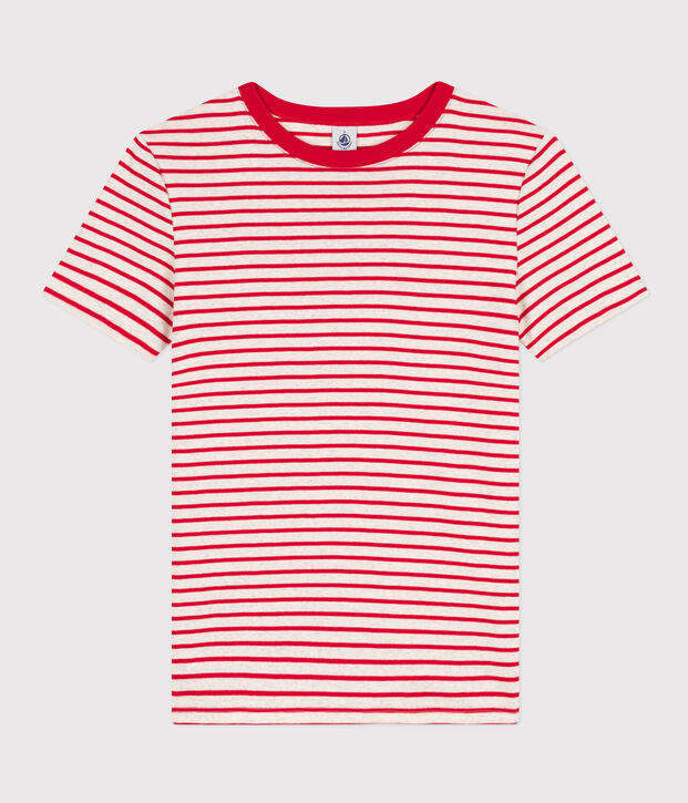 Tee-shirt L'ICONIQUE col rond en coton Femme beige/rouge