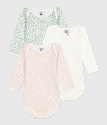 Lot de 3 bodies manches longues en coton fleuri bébé