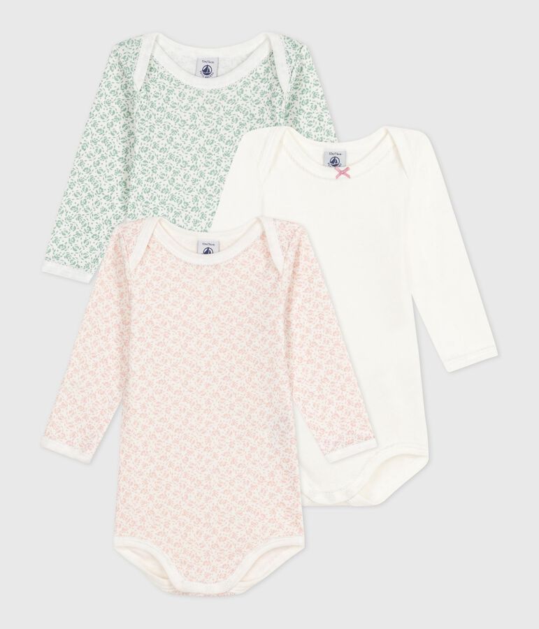 Lot de 3 bodies manches longues en coton fleuri b&eacute;b&eacute; variante 1