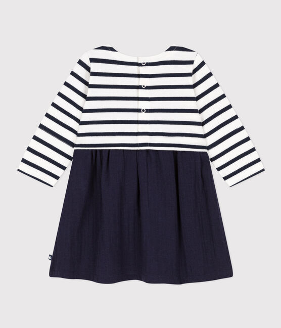 Robe manches longues bimatière bébé bleu SMOKING/blanc MARSHMALLOW