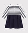 Robe manches longues bimatière bébé bleu SMOKING/blanc MARSHMALLOW