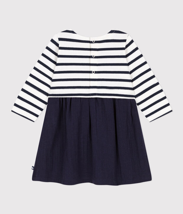 Robe manches longues bimati&egrave;re b&eacute;b&eacute; bleu/blanc