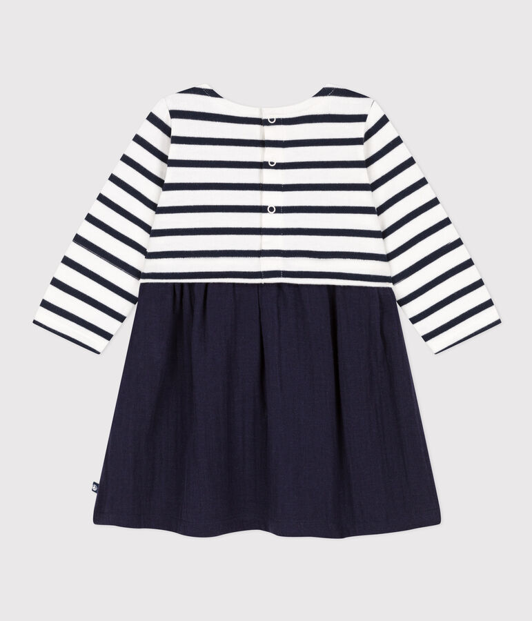 Robe manches longues bimati&egrave;re b&eacute;b&eacute; bleu/blanc