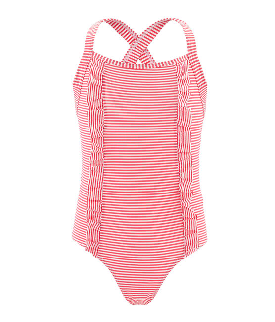 Maillot de bain 1 pièce enfant fille rose GROSEILLER/blanc MARSHMALLOW