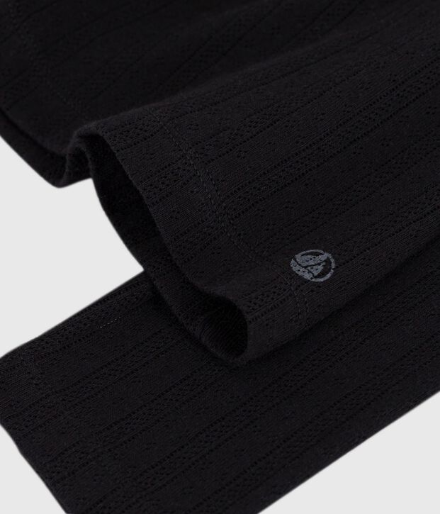 Tee-shirt femme l'iconique en coton ajour&eacute; manches longues noir