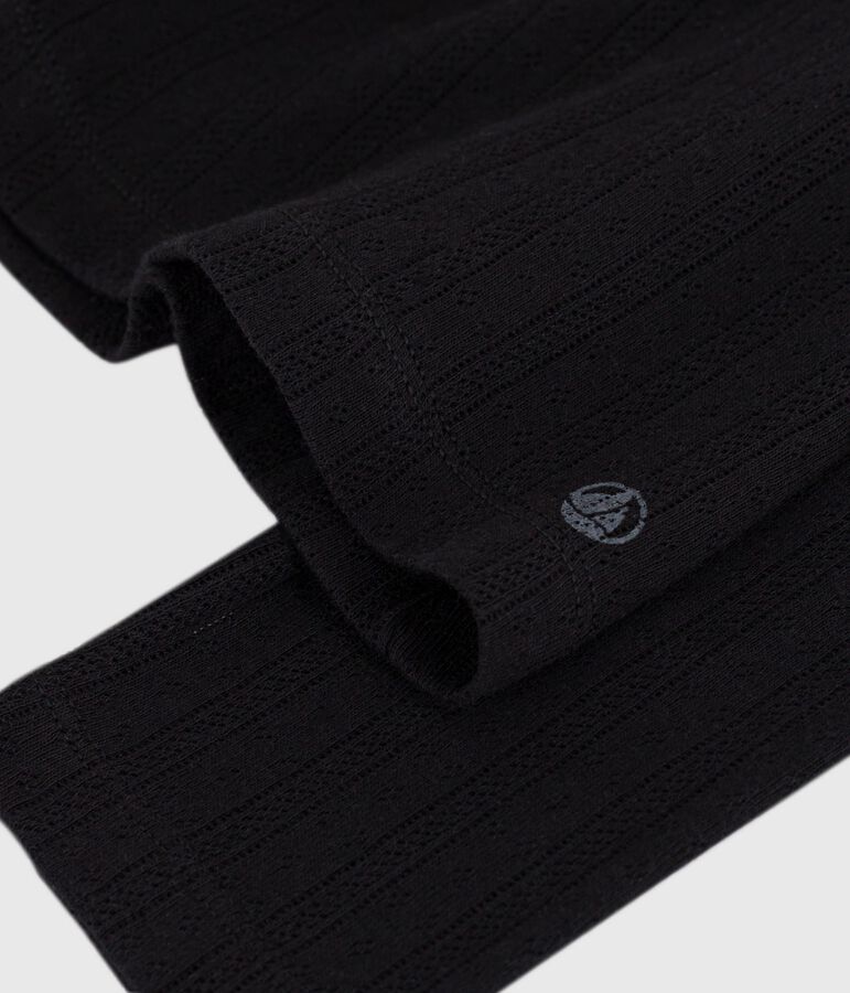 Tee-shirt femme l'iconique en coton ajour&eacute; manches longues noir BLACK