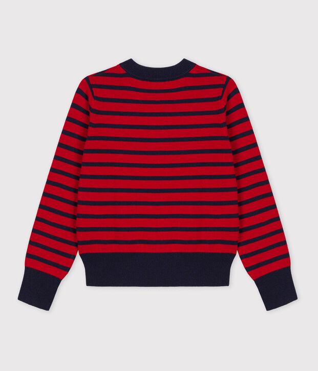 Pull en laine et coton marini&egrave;re Femme rouge/bleu