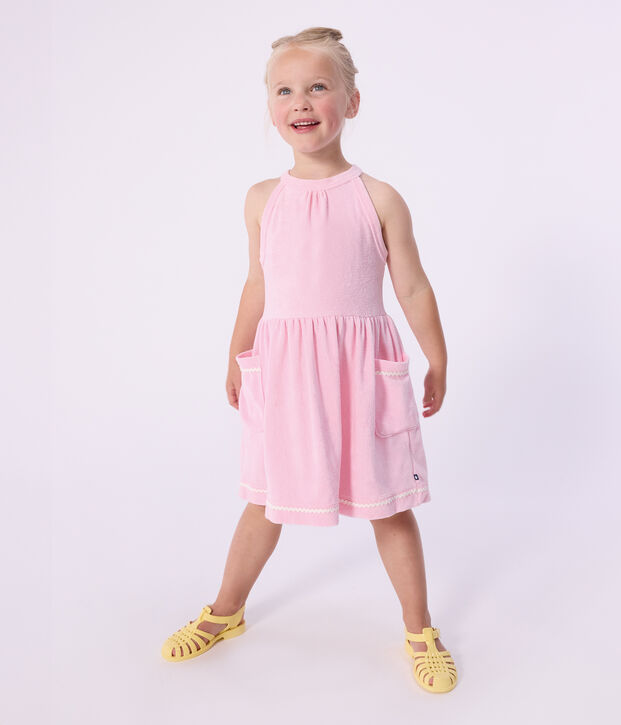 Robe sans manches enfant en coton uni rose clair