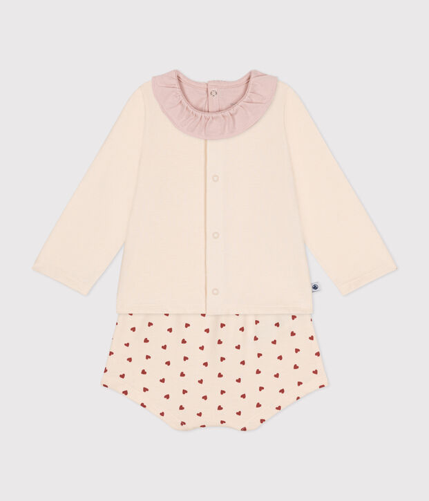 Ensemble 3 pi&egrave;ces en jersey l&eacute;ger b&eacute;b&eacute; &eacute;cru/multicouleur