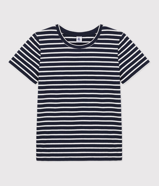 Tee-shirt LE DROIT col rond en coton Femme bleu SMOKING/blanc MARSHMALLOW