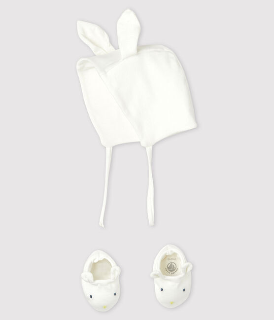Lot bonnet et chaussons lapin bébé en tubique en coton biologique variante 1