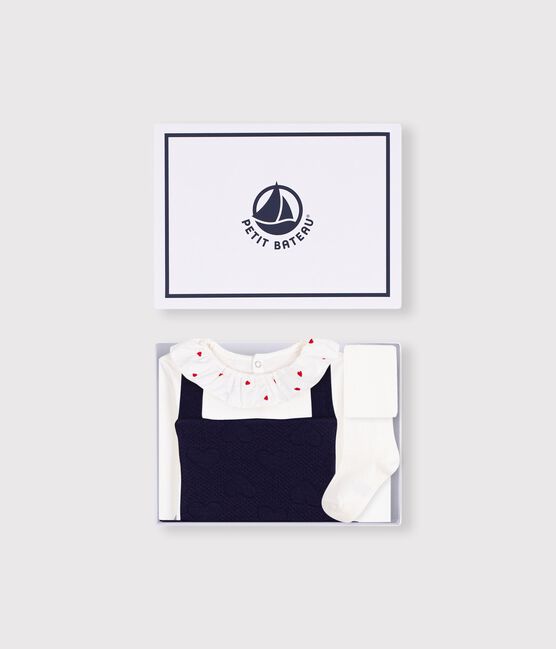 Ensemble cadeau bébé en coton : robe, body et collant variante 1