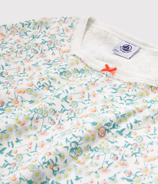 Pyjacourt petite fille en c&ocirc;te blanc/multicouleur