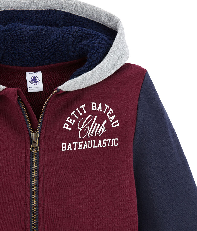 Sweat zipp&eacute; enfant gar&ccedil;on en molleton et sherpa rouge/multicouleur