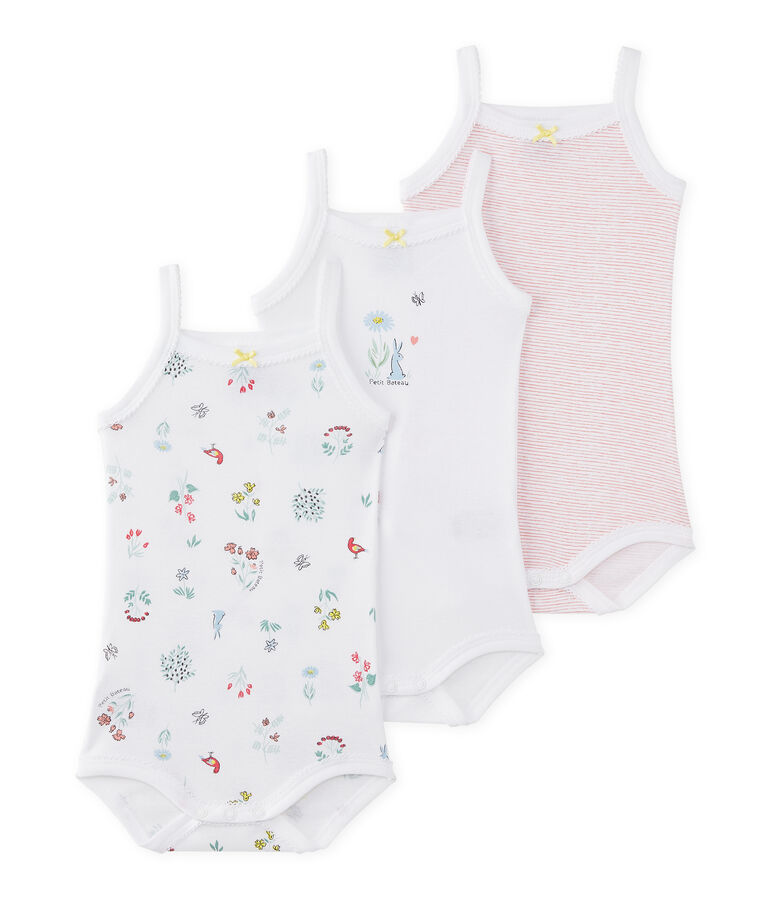 Lot de 3 bodies b&eacute;b&eacute; fille &agrave; bretelles blanc