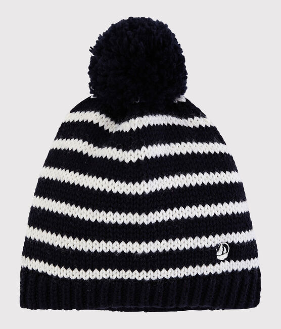 Bonnet enfant garçon-fille bleu SMOKING/blanc MARSHMALLOW