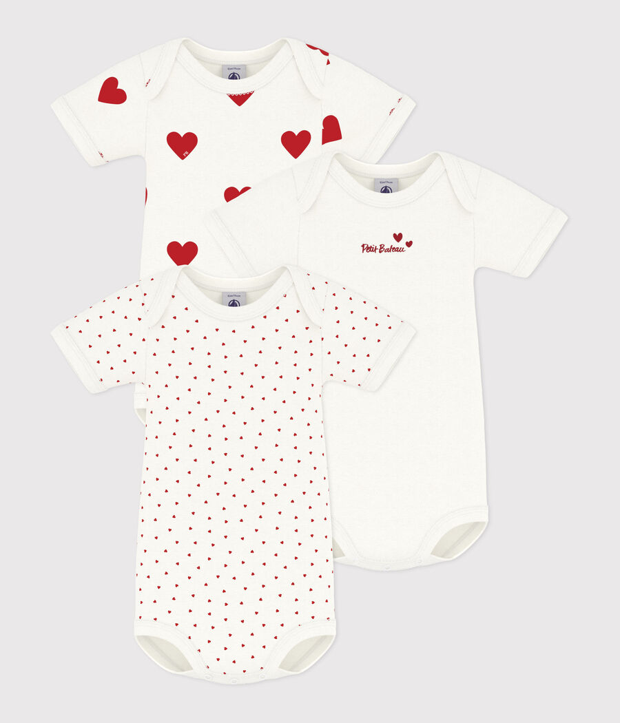 Lot de 3 bodies cœur rouge manches courtes bébé en coton (CŒUR_ROUGE) - Couverture