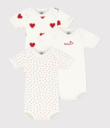 CŒUR_ROUGE - Lot de 3 bodies cœur manches courtes bébé en coton