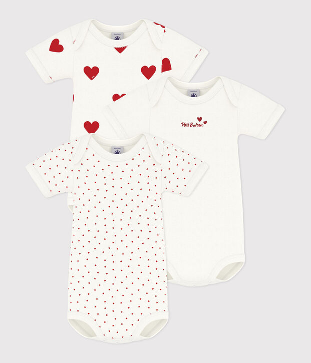 Lot de 3 bodies c&oelig;ur rouge manches courtes b&eacute;b&eacute; en coton multicouleur