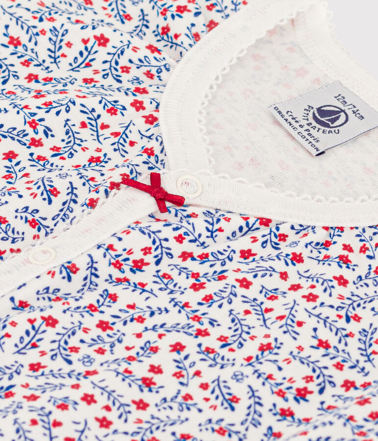 Combinaison courte fleurs en coton b&eacute;b&eacute; blanc MARSHMALLOW/blanc MULTICO