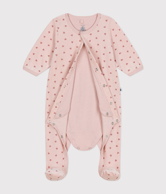 Bodyjama imprimé mini cœurs en velours bébé rose SALINE/ ROSEWOOD