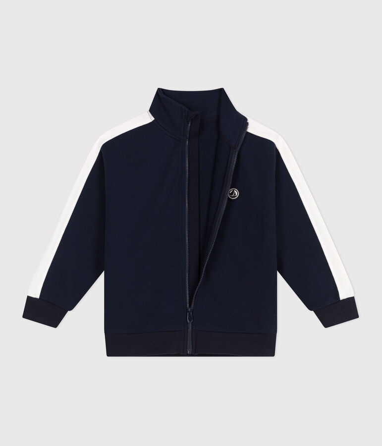 Sweatshirt zipp&eacute; col montant enfant en coton uni bleu SMOKING