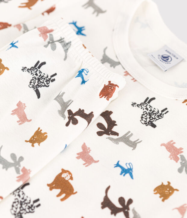 Pyjama manches courtes en coton enfant blanc/multicouleur