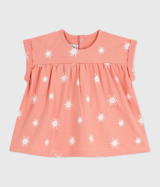 Blouse bébé en coton manches courtes, imprimé soleils orange ABRICOT/ MARSHMALLOW