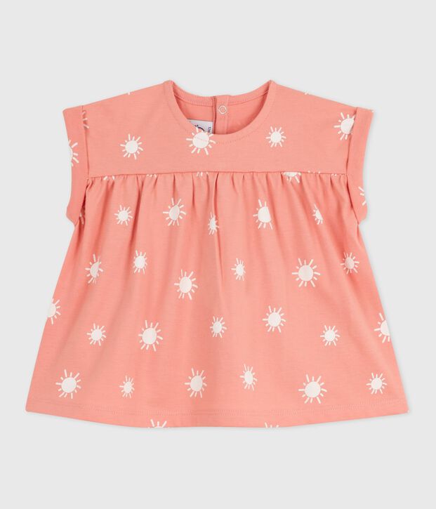 Blouse b&eacute;b&eacute; en coton manches courtes, imprim&eacute; soleils orange/blanc