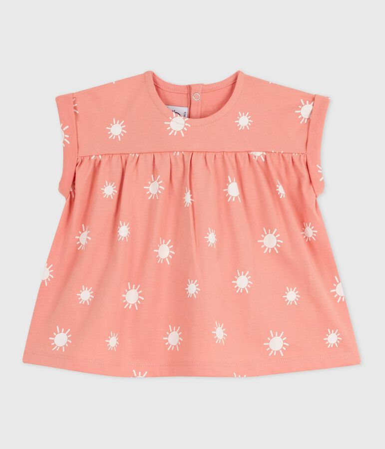 Blouse b&eacute;b&eacute; en coton manches courtes, imprim&eacute; soleils orange ABRICOT/ MARSHMALLOW