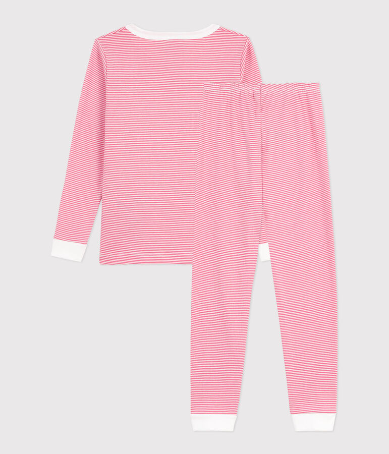 Pyjama enfant en coton tr&egrave;s ajust&eacute; &agrave; rayures rose PEONIA/ MARSHMALLOW