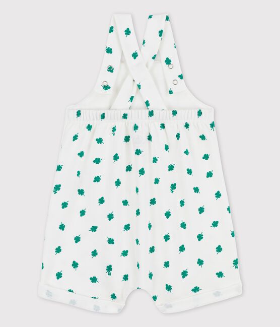 Salopette courte imprimé végétal en molleton bio bébé blanc MARSHMALLOW/vert GAZON