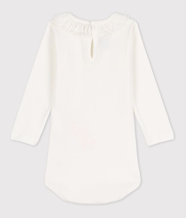 Body manches longues &agrave; collerette en coton b&eacute;b&eacute; blanc