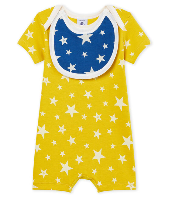 Combicourt bébé garçon en côte jaune HONEY/blanc MARSHMALLOW CN