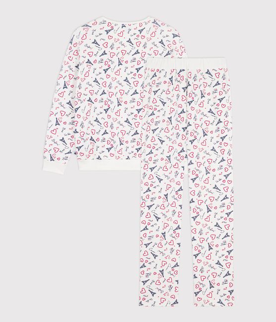 Pyjama femme en coton imprimé Paris blanc MARSHMALLOW/blanc MULTICO