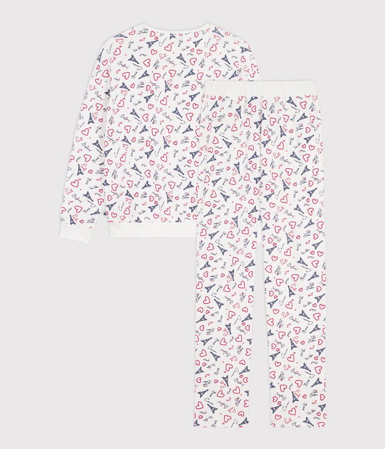 Pyjama femme en coton imprim&eacute; Paris blanc MARSHMALLOW/blanc MULTICO