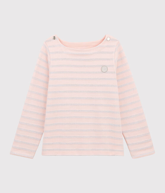 Marinière en jersey enfant fille rose MINOIS/ ARGENT