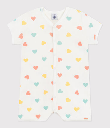 Combinaison courte bébé en coton cœurs