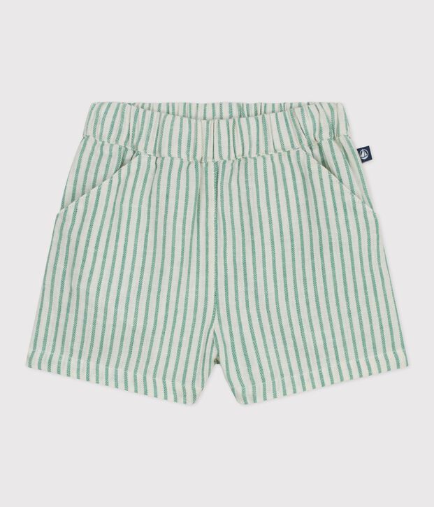 Short b&eacute;b&eacute; en coton/lin ray&eacute; vert/vert