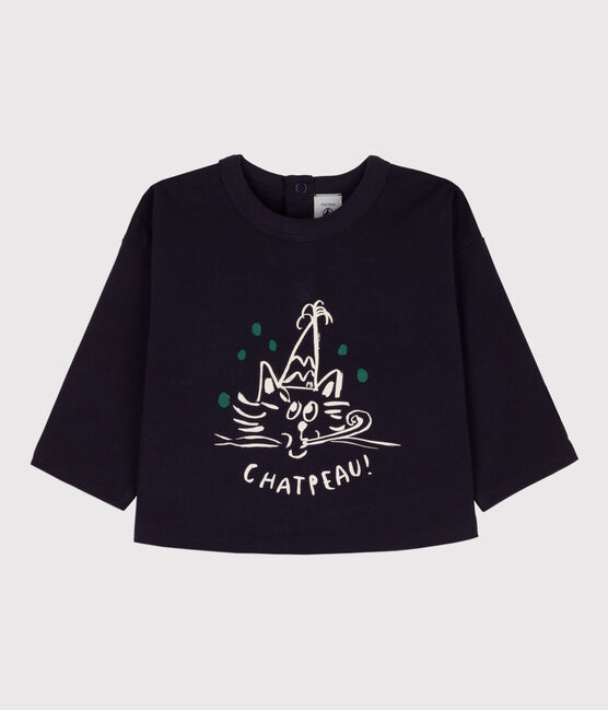 Tee-shirt manches longues bébé en coton bleu SMOKING