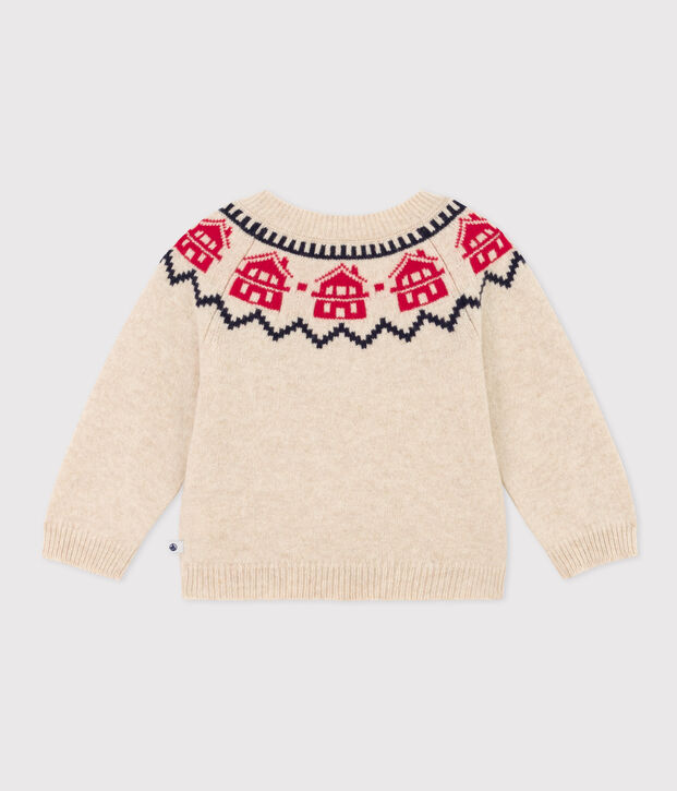 Pull jacquart en tricot laine et coton b&eacute;b&eacute; beige/multicouleur